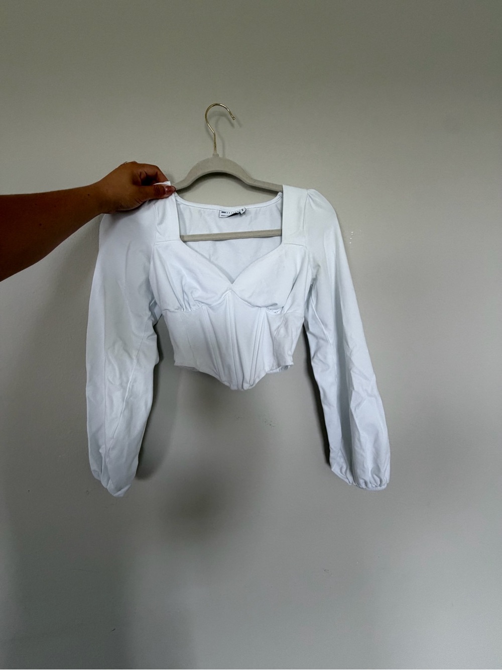 White Long-Sleeve Sweetheart Crop Top by ASOS Design